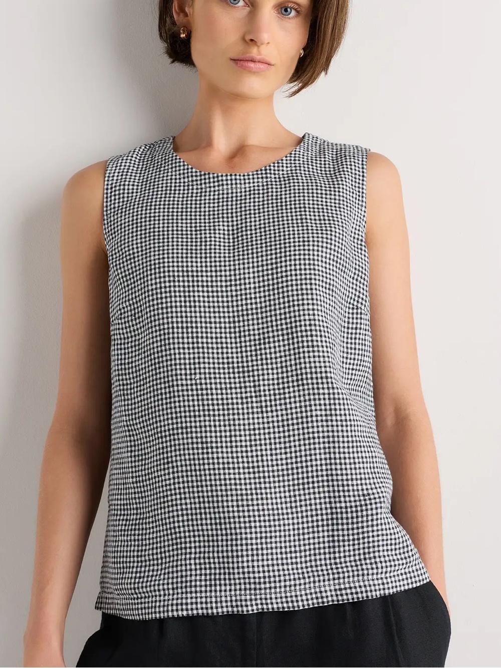 Quince 100% European Linen Tank- Classic Mini Gingham